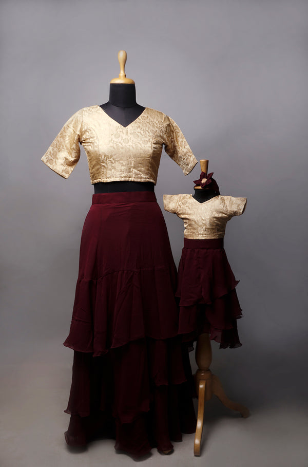 Gold With Maroon Mom and Daughter Combo Matching Set
