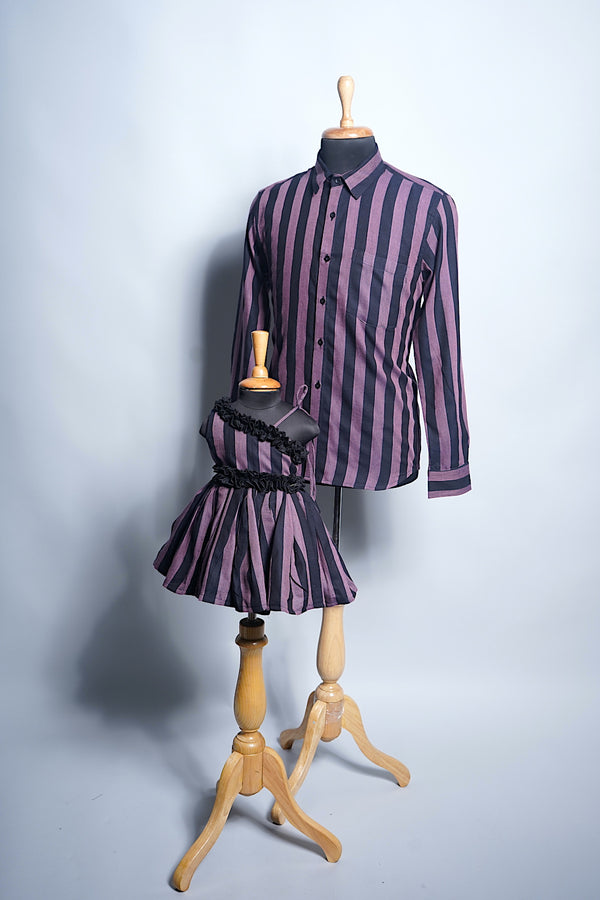 Black and Purple Stripes Cotton  Dad and Daughter Combo