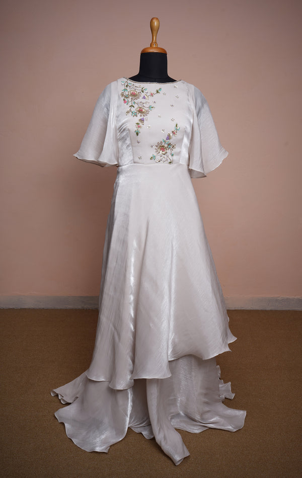 White Chinon with Special Embroidery work in Womens Reception Wear