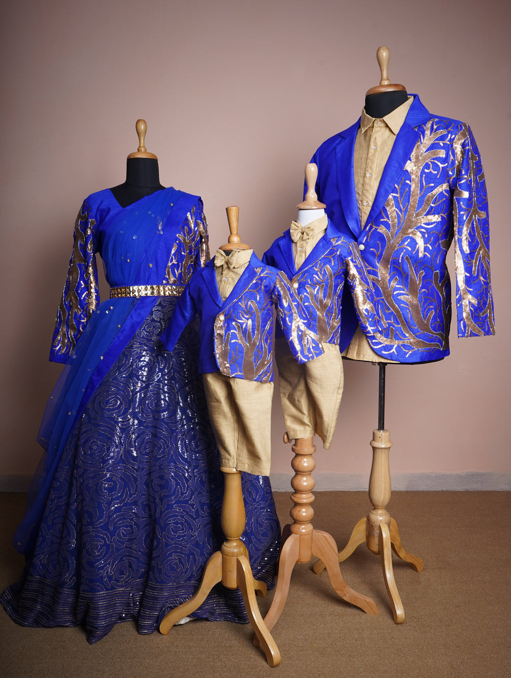 Royal Blue & Gold Family Matching Outfit Set – Saree Gown and Sequin  Blazers – Anveshana Clothing
