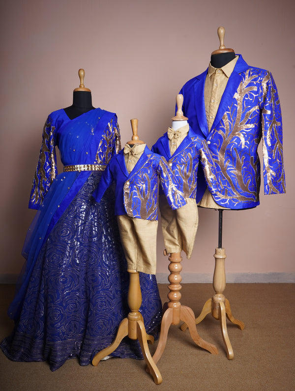 Cobalt Blue and Gold Rawsilk and Kali Fabric with Special Embroidery work in Family Clothing