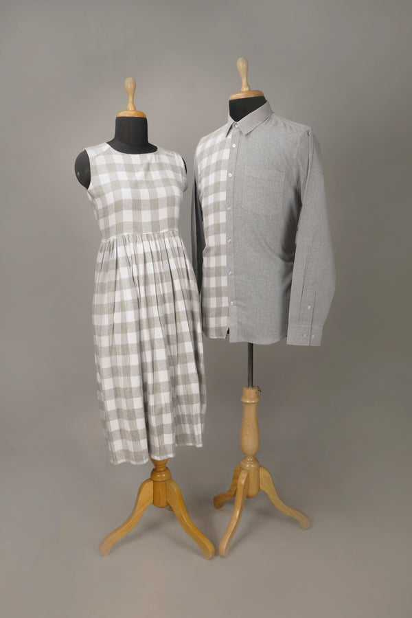 Grey with White Checked Couple Combo Matching Set