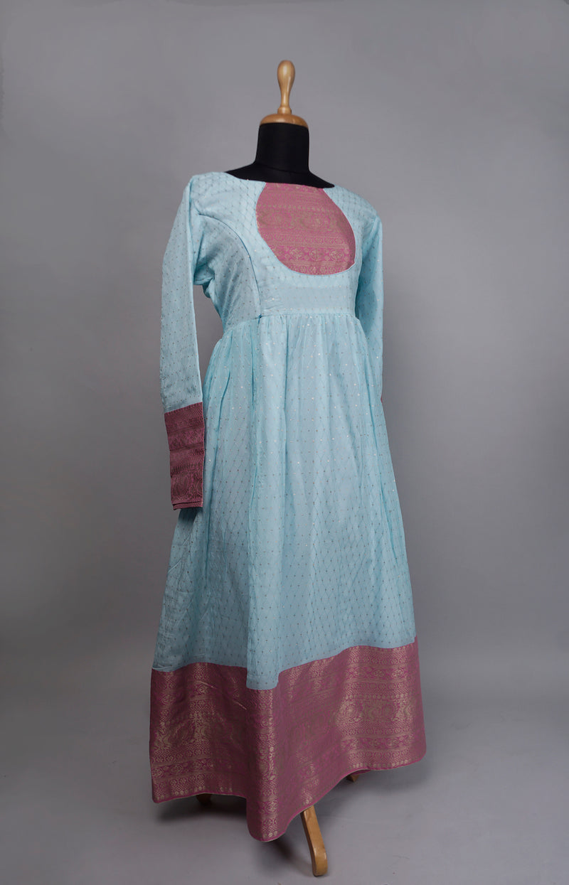 Light Blue with Pink Indo western Women Dress