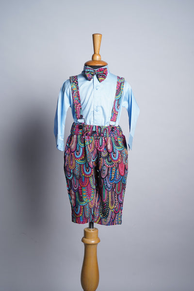 Printed Georgette and Blue Carvet Kid Suspender Wear