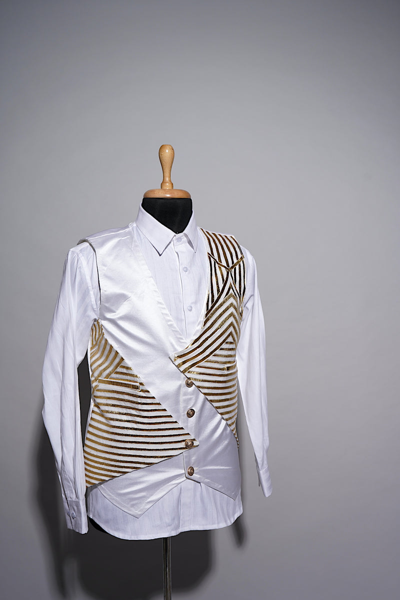 White and Gold Stripes Kali in Mens Suits