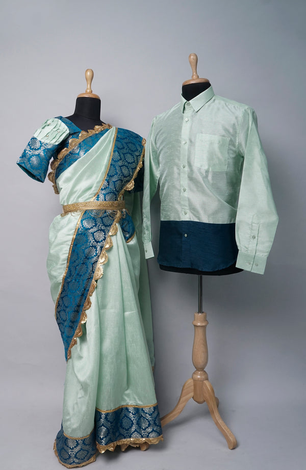 Green with Peacock Blue  Couple Combo Matching Set