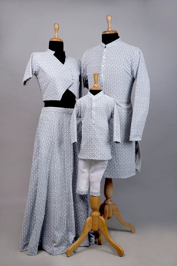 Light Blue Chikankari Family Combo Matching Set