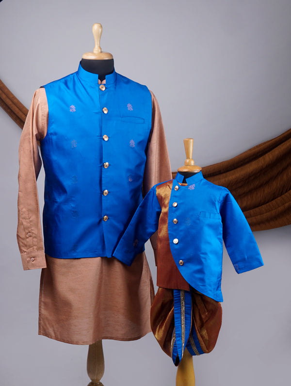 Soft Silk and Tissue Fabric and Rawsilk Traditional Dad and Son Combo