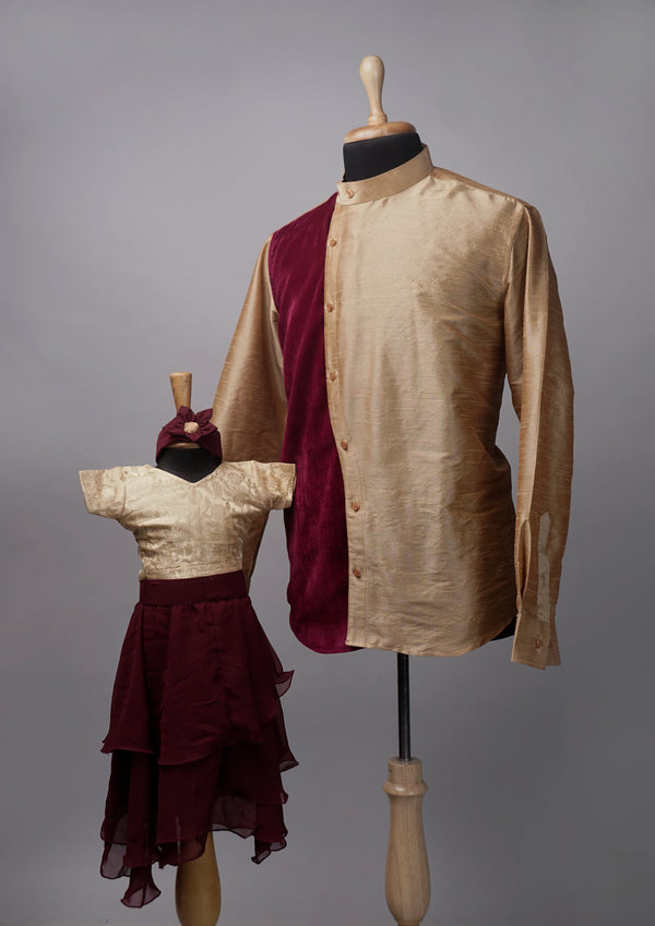 Gold With Maroon Dad and Daughter Combo Matching Set