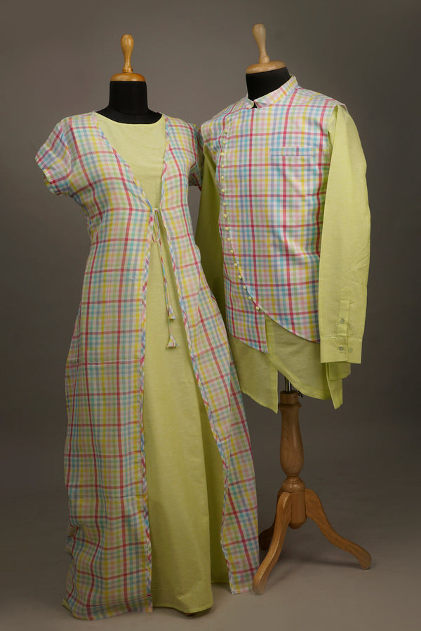 Multi Color Checked Neon Couple  Combo Matching Set
