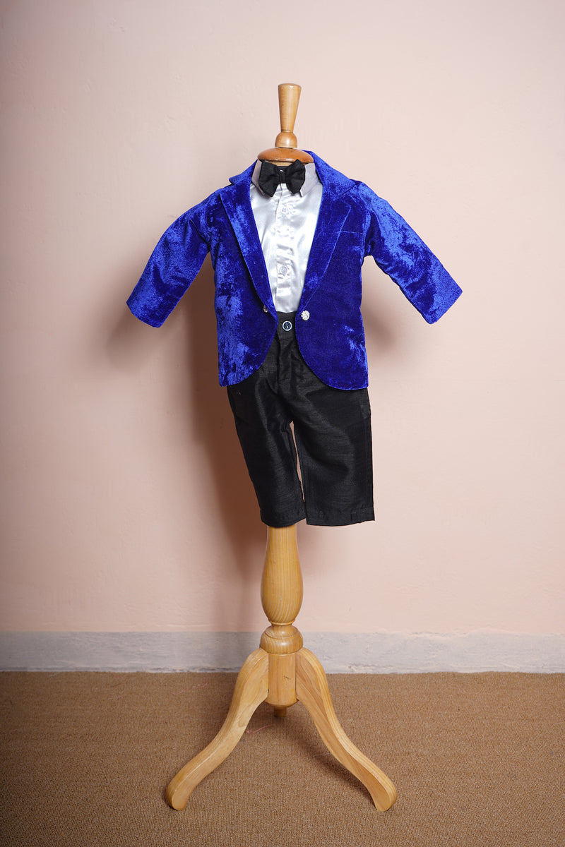 Royal Blue Velvet and Grey Satin Shirt with Black pant Boy kid Birthday Dress