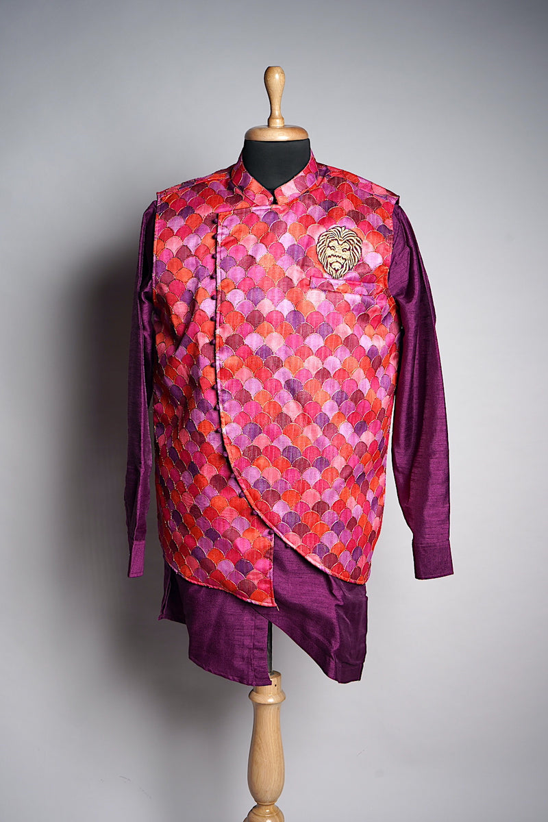 Purple and Gold peacock Themed Matching Mens Dress