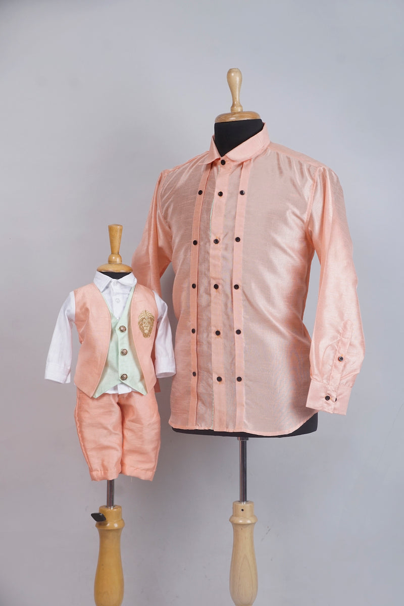 Pale Orange with Light Green Grand Dad and Son Combo Matching Set