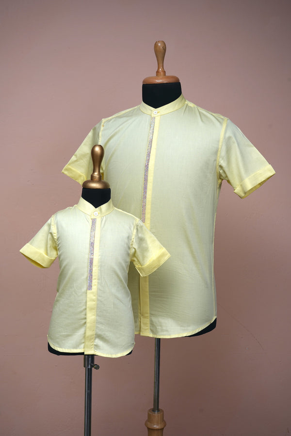 Pastel Yellow Embellished Shirt Combo