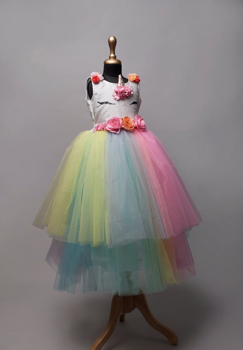 Unicorn Theme Birthday Customized Girl Gown