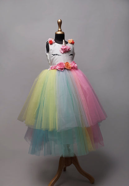 Unicorn Theme Birthday Customized Girl Gown