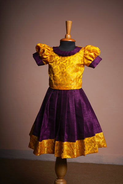 Yellow Jaquard and Rawsilk Girl kid Traditional Wear