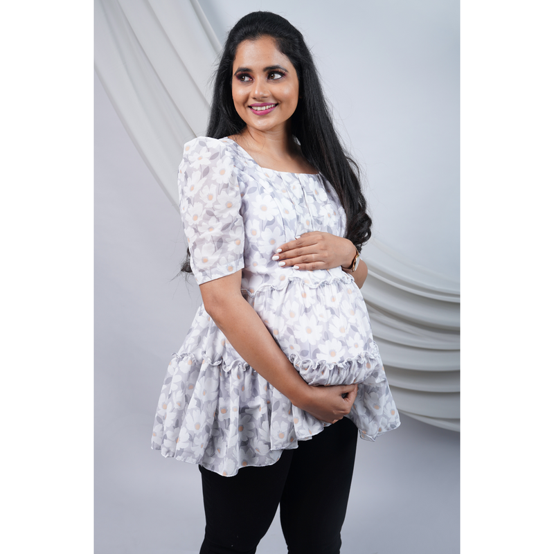White Petals - Pre/Post Pregnancy Maternity & Feeding Top