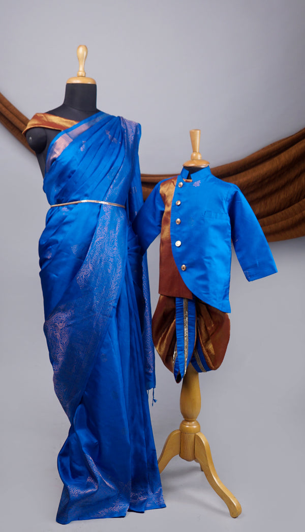 Soft Silk and Tissue Fabric Traditional Mom and Son Combo