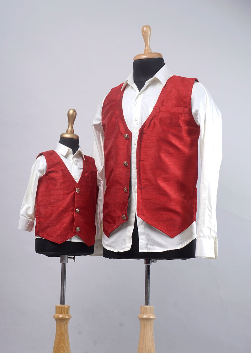 Red with White Party Dad and Son Combo Matching Set