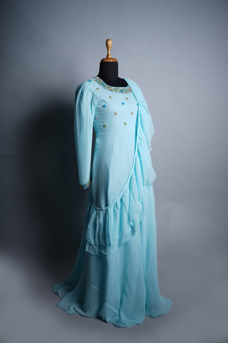 Sky Blue Plain Georgette with Speacial Embroidery work in Women Dress