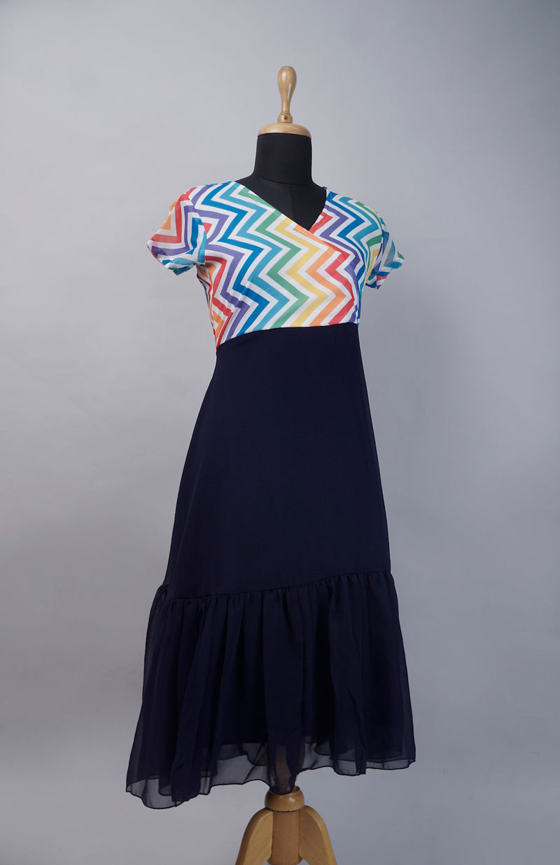 Multicolour Striped with Blue Women Dress