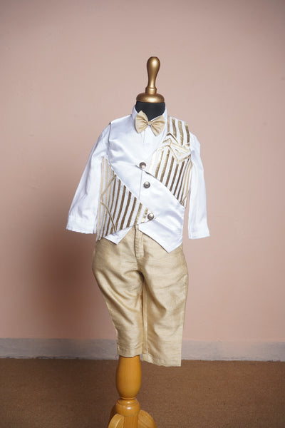 White Satin and Gold Stripes Kali with Rawsilk Boy kid Birthday Dress