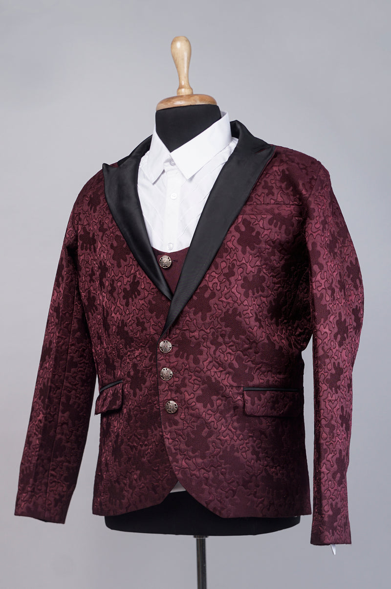 Maroon 3 Pieces Mens Semi Grand Suit