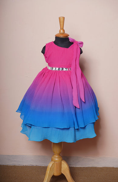 Dual Tone Pleated Georgette with Stone Belt Girl kid Birthday Dress
