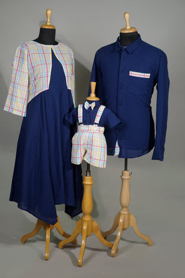 Blue-Multi Color Checked Combo Matching Set