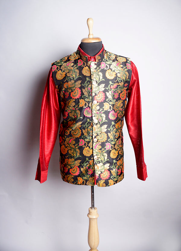 Red Rawsilk Shirt and Matching Brocade for Mens Dress