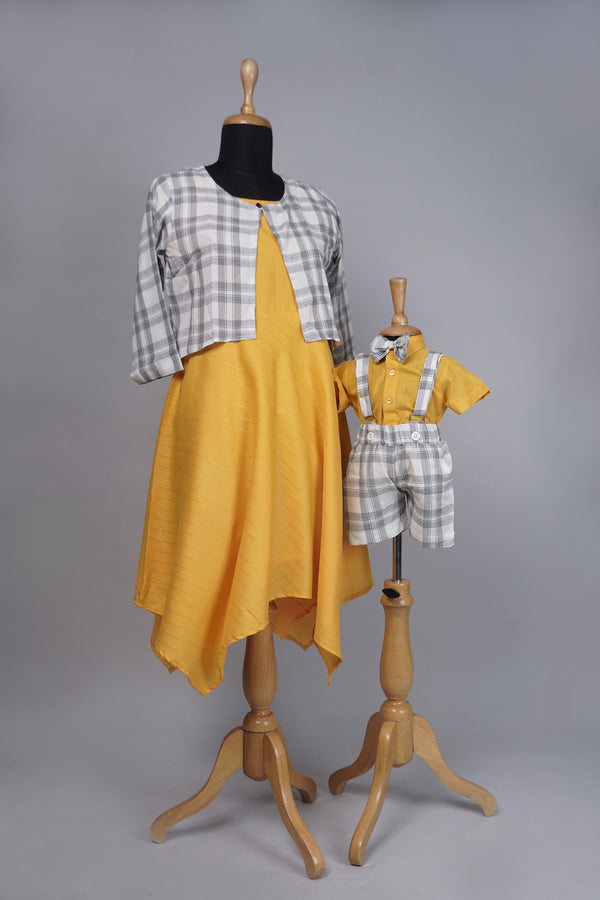 Yellow with White Striped Casual Mom and Son Combo Matching Set