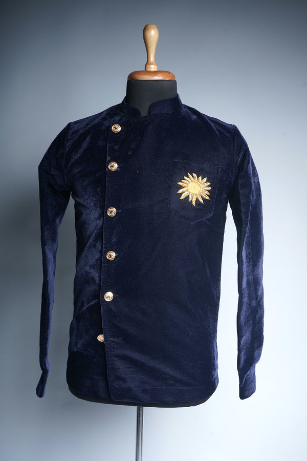 Navy Blue Velvet with Special Embroidery work in Mens suit