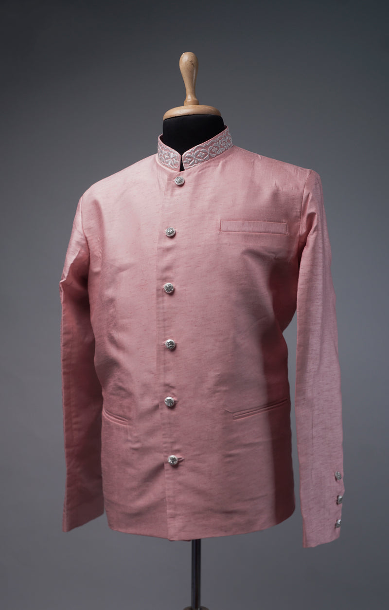 Peach Color Embroidery Mens Suit