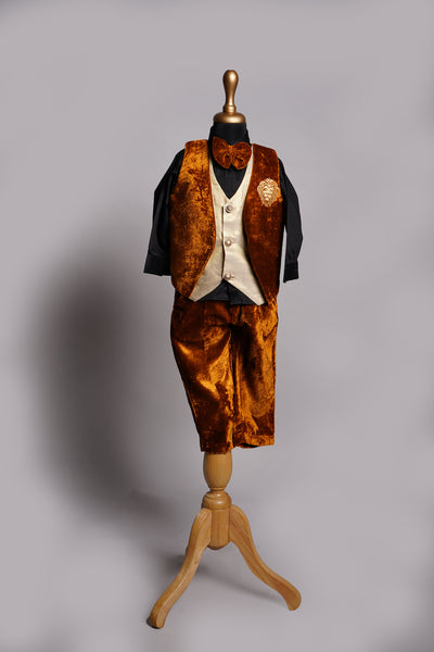 Brown Gold Velvet Boy Kid Birthday Suit