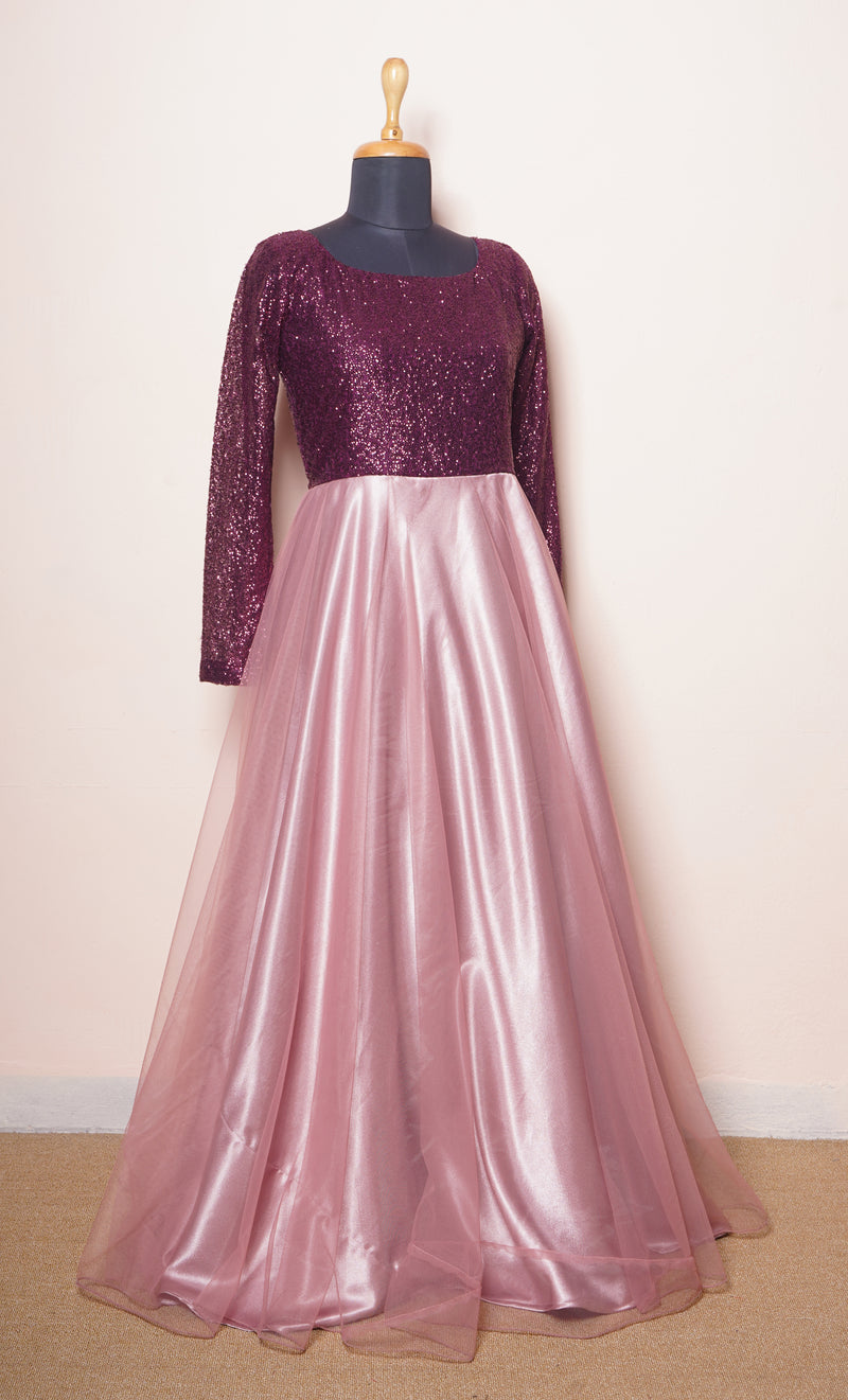 Purple Sequin and Rosegold net Womens Reception Wear