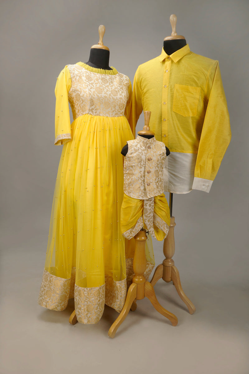 Yellow with Half White Family Combo Matching Set