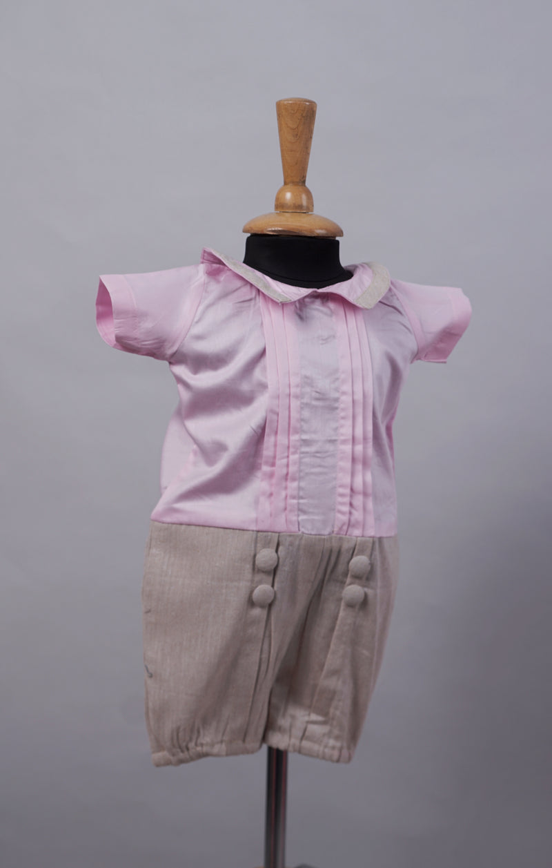 Pink with Biege Cotton Girl Kid Dress