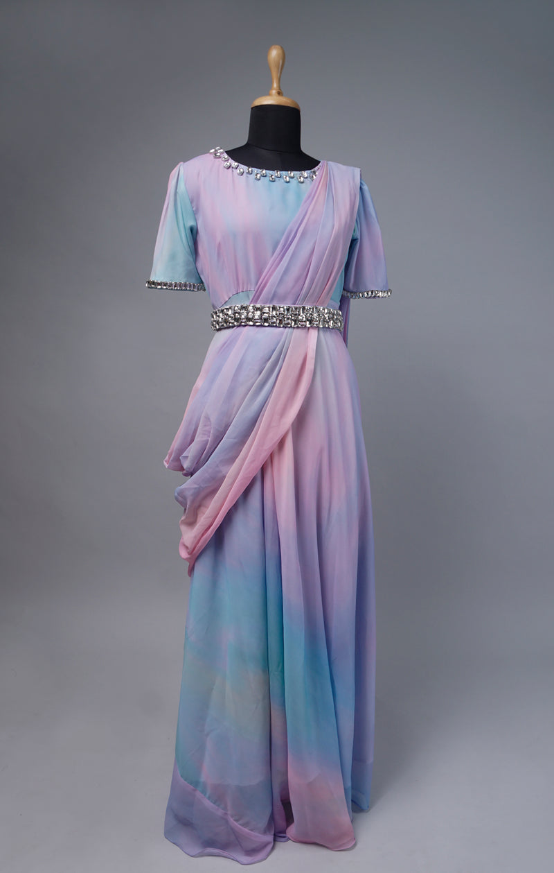 Multicolour Saree Style Dress Anveshana Clothing Multicolour Saree Style Dress Anveshana Clothing
