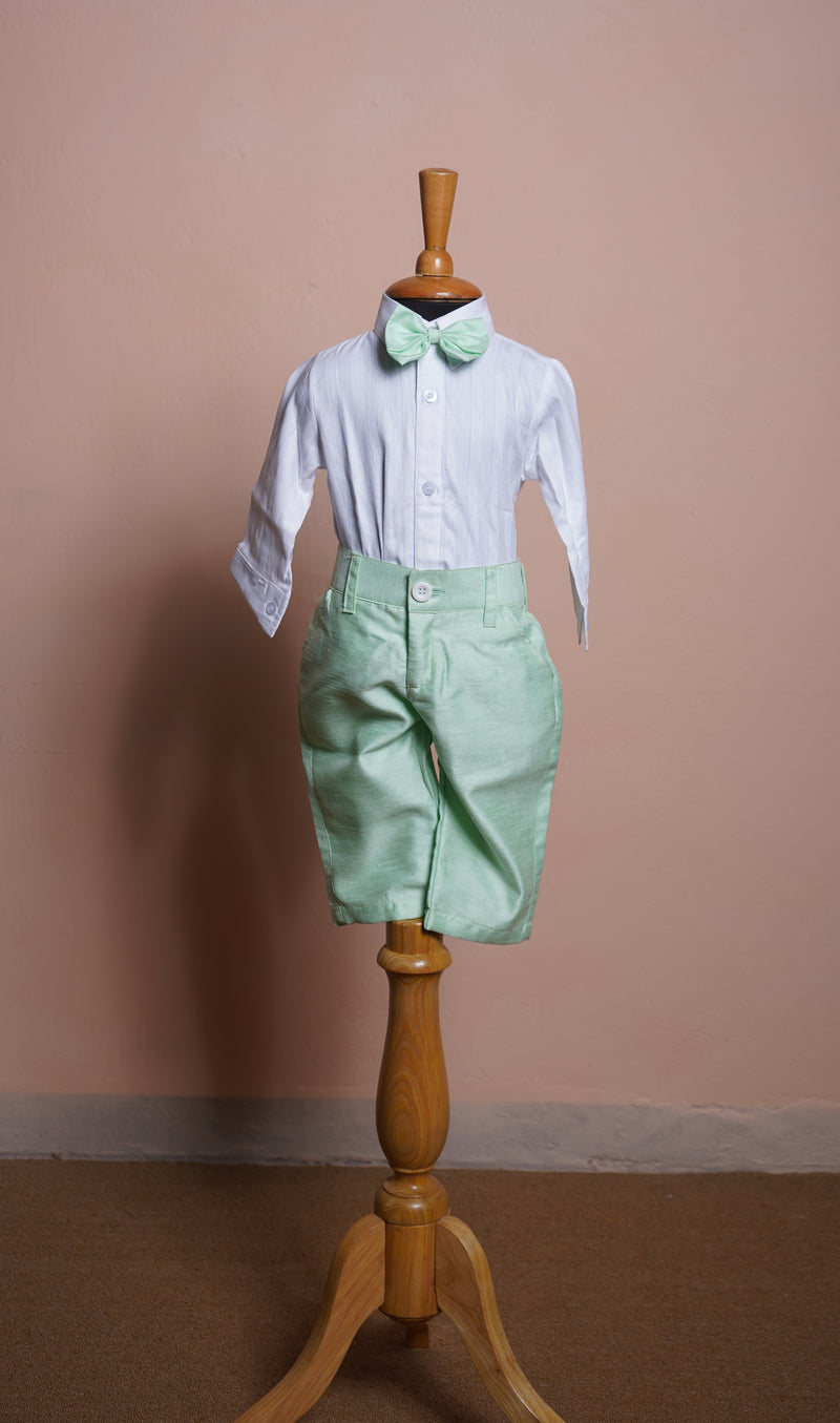 Light Green Rawsilk and White Cotton Shirt Boy kid Birthday Dress
