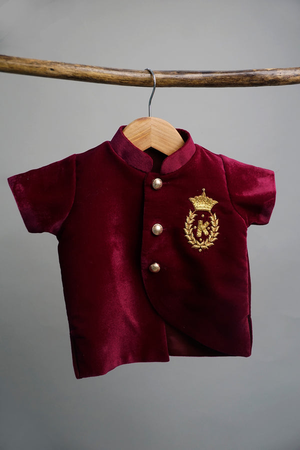 Marron Velvet Letter Embroidery Dress