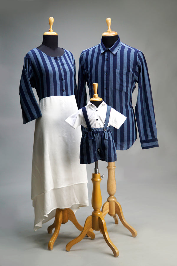 Blue Striped Family Combo Matching Set