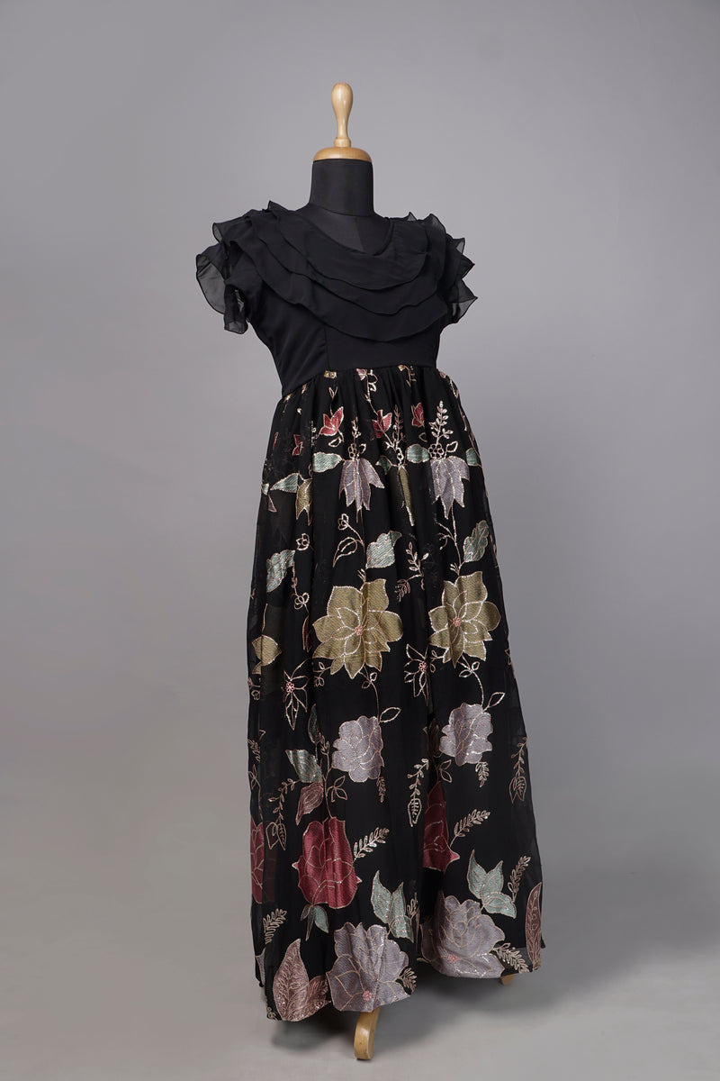 Black Seqin Embroidery Dress
