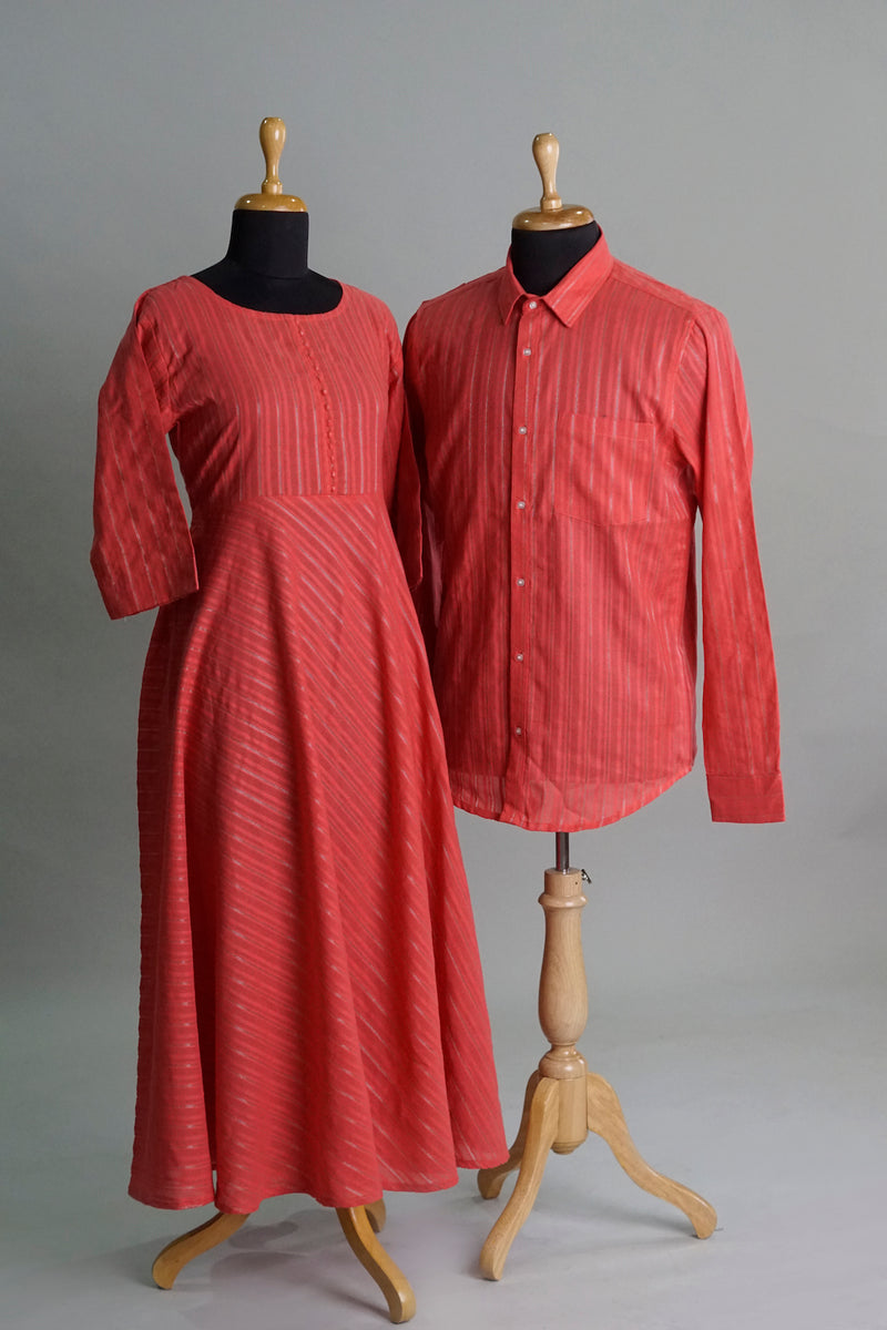 Red Lurex Striped Couple Combo