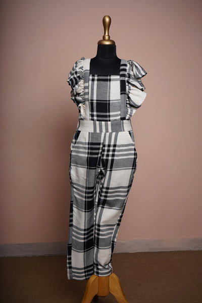 Black Checked Half White Cotton Summer Girl kid Zump Suit