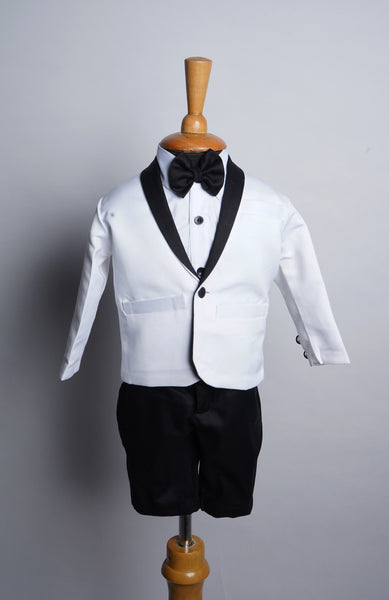 White and Black Suiting Fabric Boy kid Birthday Dress