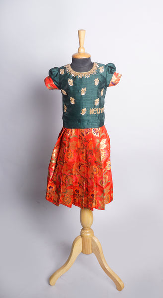Rawsilk and Brocade with Speacial Embroidery work in Girl kid Birthday Dress