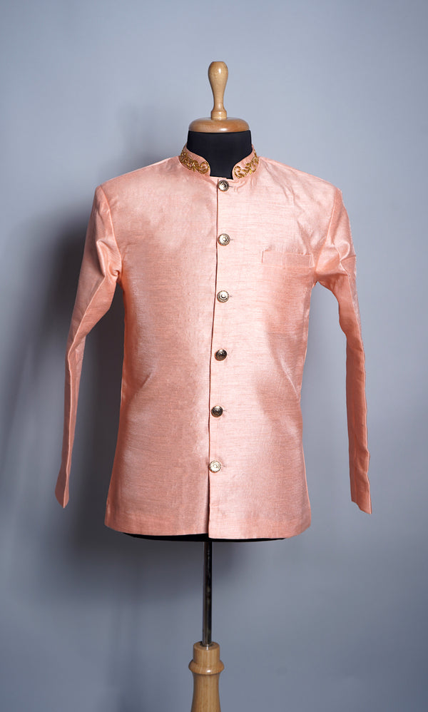 Peach Rawsilk with Speacial Embroidery work in Mens Reception Suits