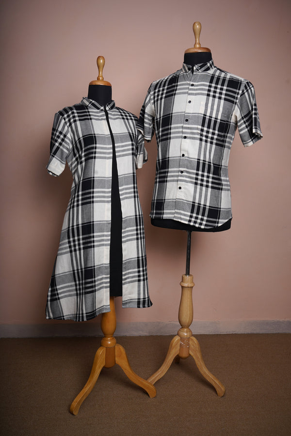 Black Checked Half White Cotton Summer Couple Clothing