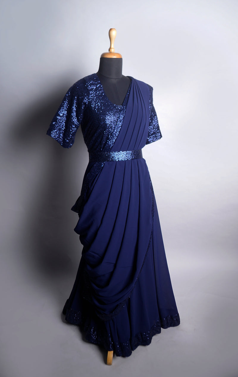 Blue Sequin and Georgette in Womens Dress